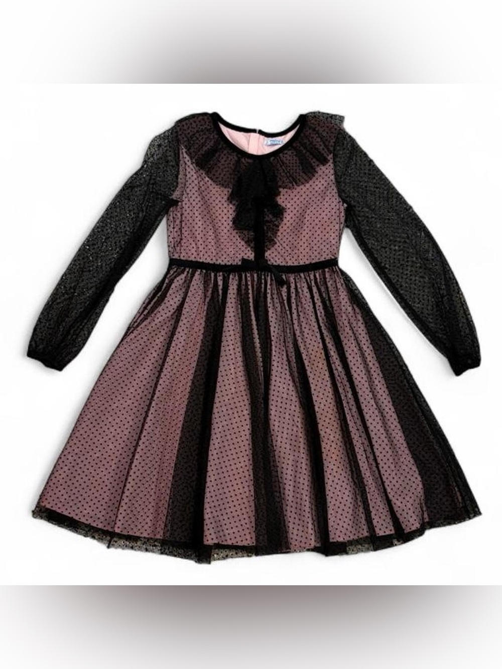 Mayoral black & pink polka dot lace dress with ruffles